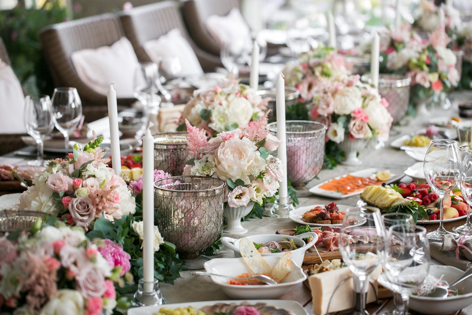 Luxury, elegant wedding reception table arrangement, floral centerpiece