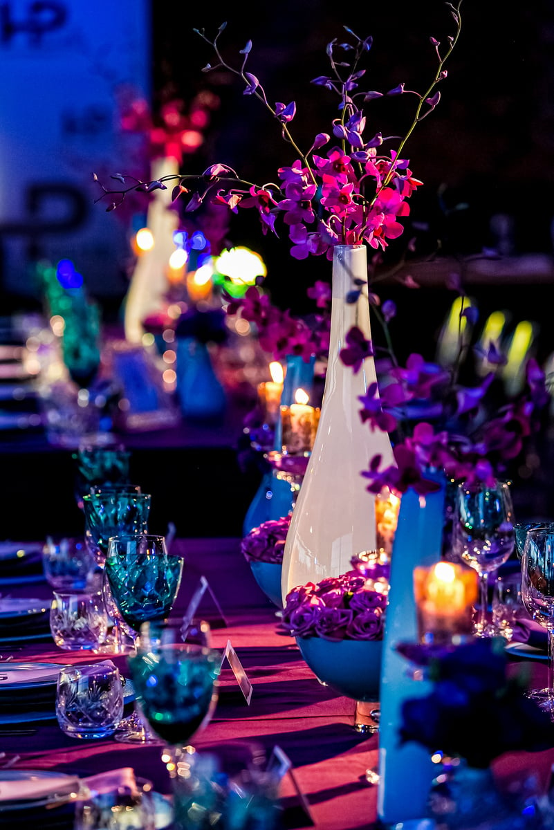 lights and decorations for a party event or gala dinner with candles and lamps